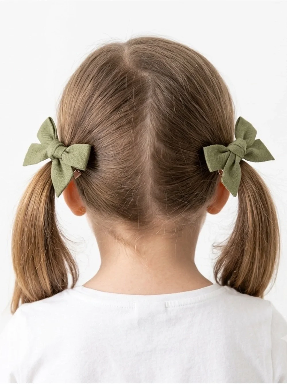 Handmade Olive Green Cotton Hair Bows - Set of 2